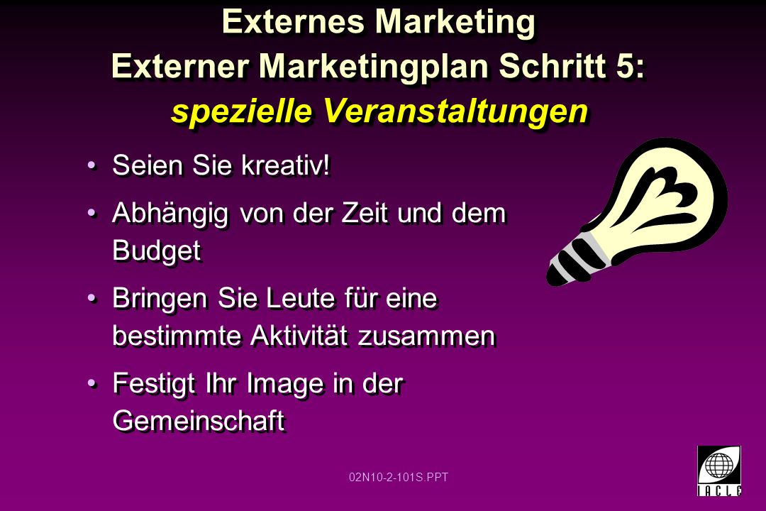 Externes Marketing Externer Marketingplan Schritt 5: spezielle Veranstaltungen
