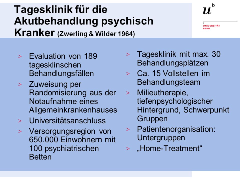 Tagesklinik für die Akutbehandlung psychisch Kranker (Zwerling & Wilder 1964)