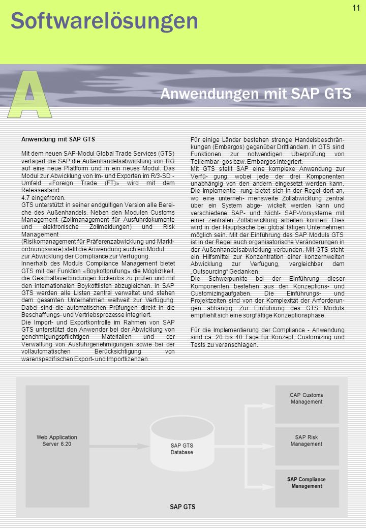 A Softwarelösungen Anwendungen mit SAP GTS 11 Anwendung mit SAP GTS