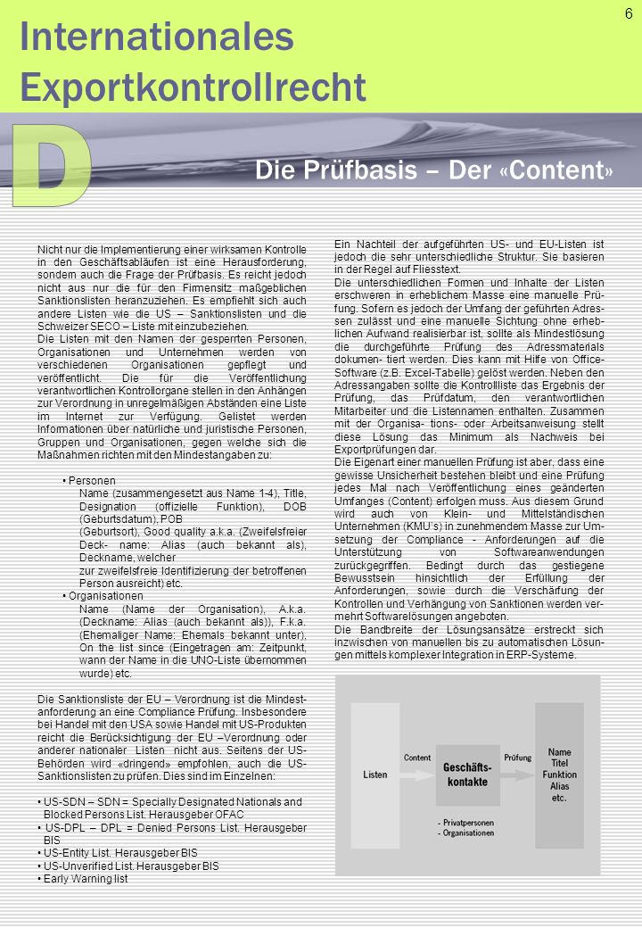 D Internationales Exportkontrollrecht Die Prüfbasis – Der «Content» 6