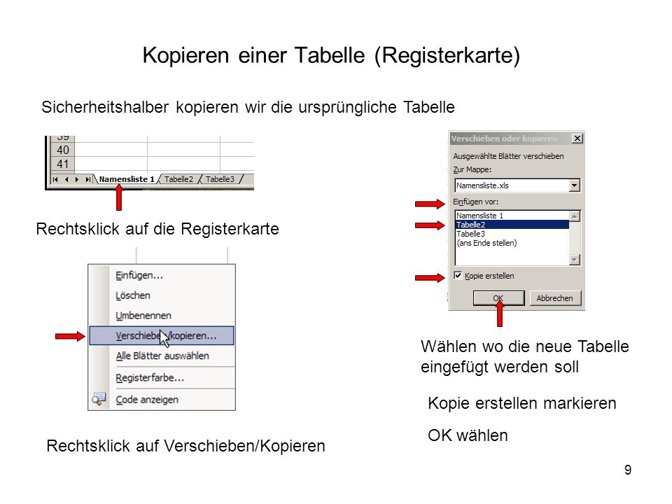 Kopieren einer Tabelle (Registerkarte)