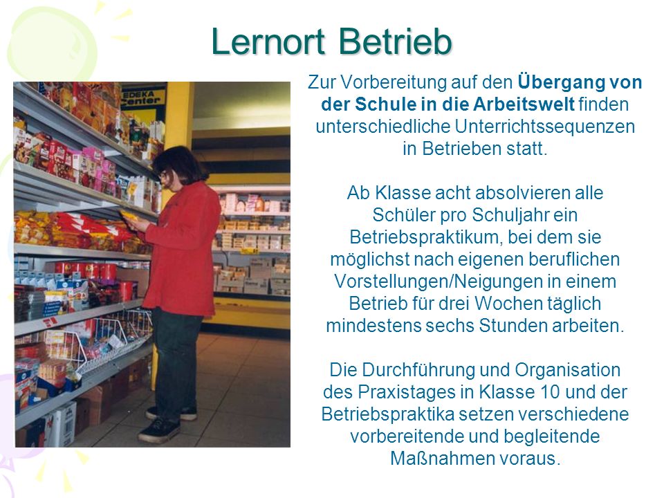 Lernort Betrieb Zur Vorbereitung auf den Übergang von