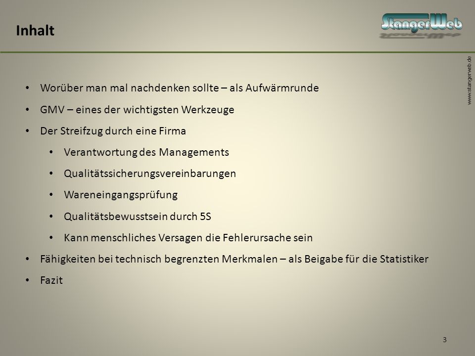 Inhalt Worüber man mal nachdenken sollte – als Aufwärmrunde