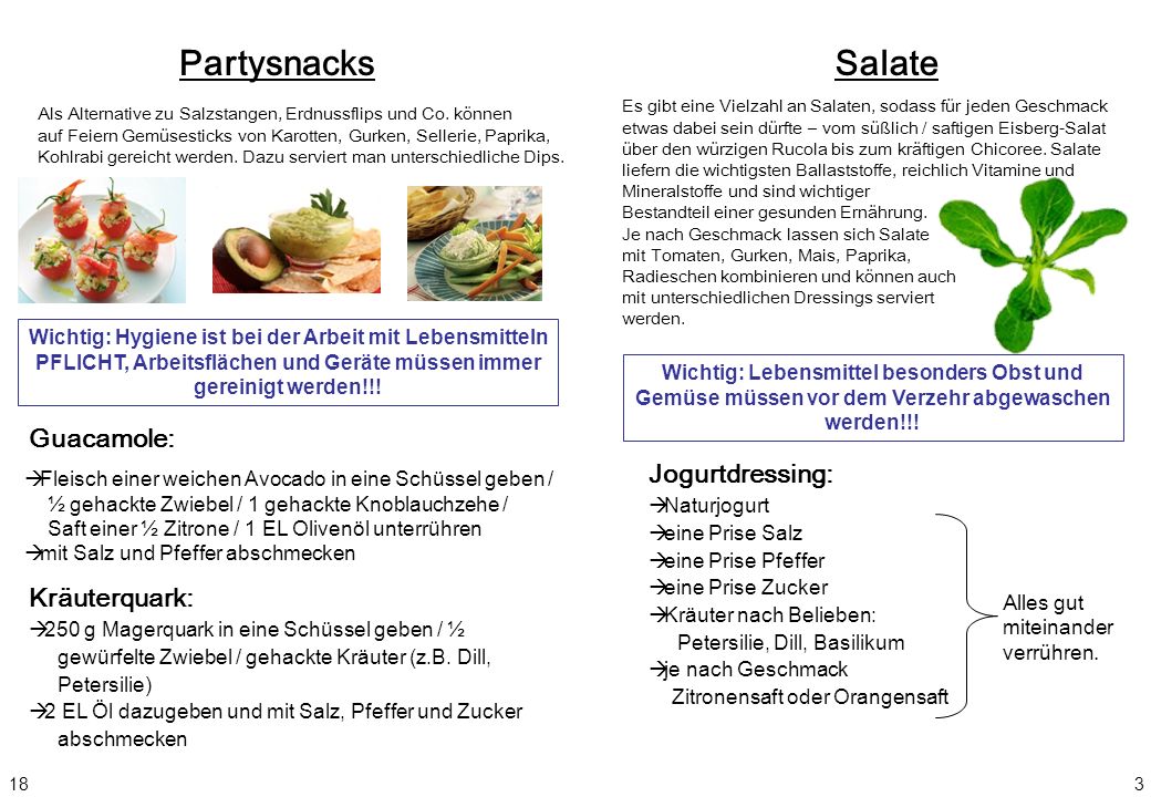 Partysnacks Salate Guacamole: Jogurtdressing: Kräuterquark:
