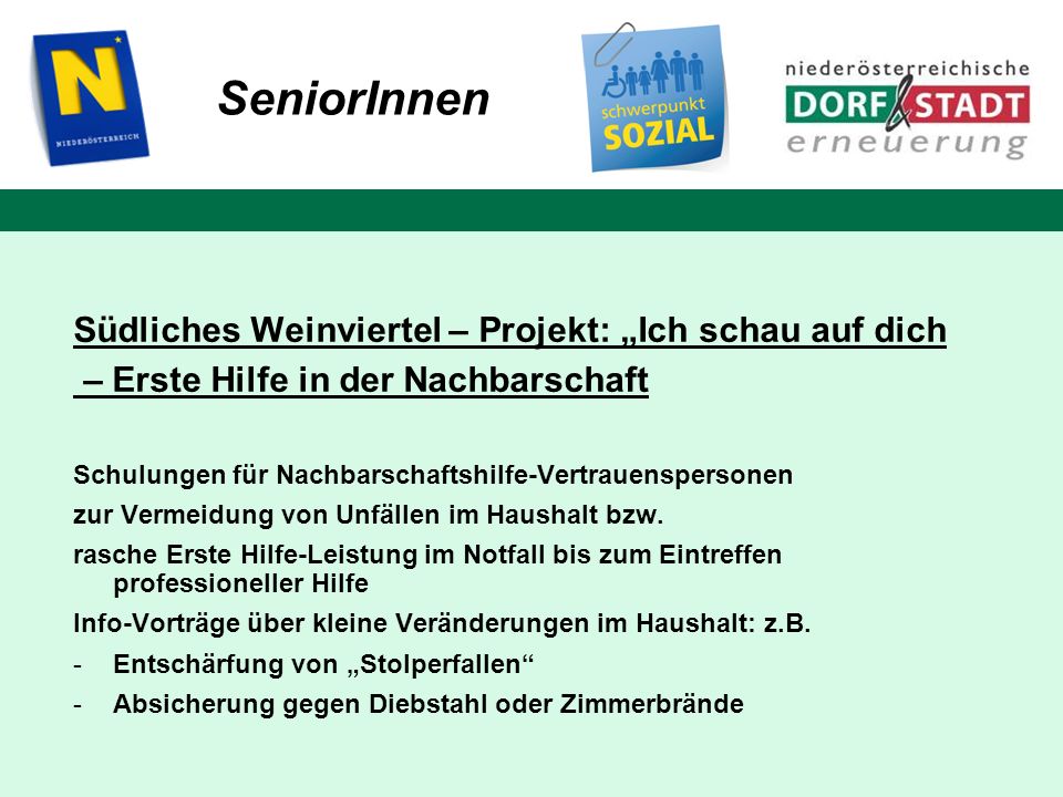 SeniorInnen Südliches Weinviertel – Projekt: „Ich schau auf dich