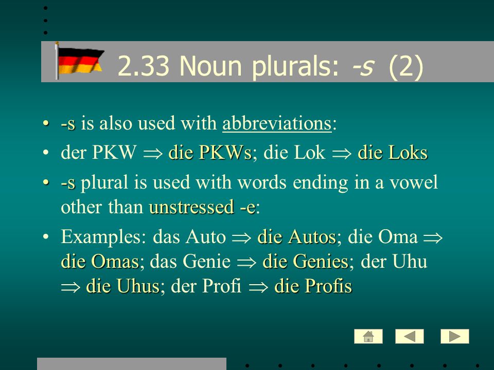 2.33 Noun plurals: -s (2) -s is also used with abbreviations:
