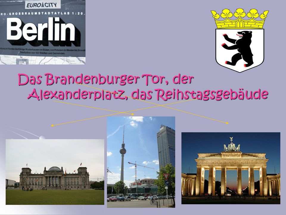 Das Brandenburger Tor, der Alexanderplatz, das Reihstagsgebäude