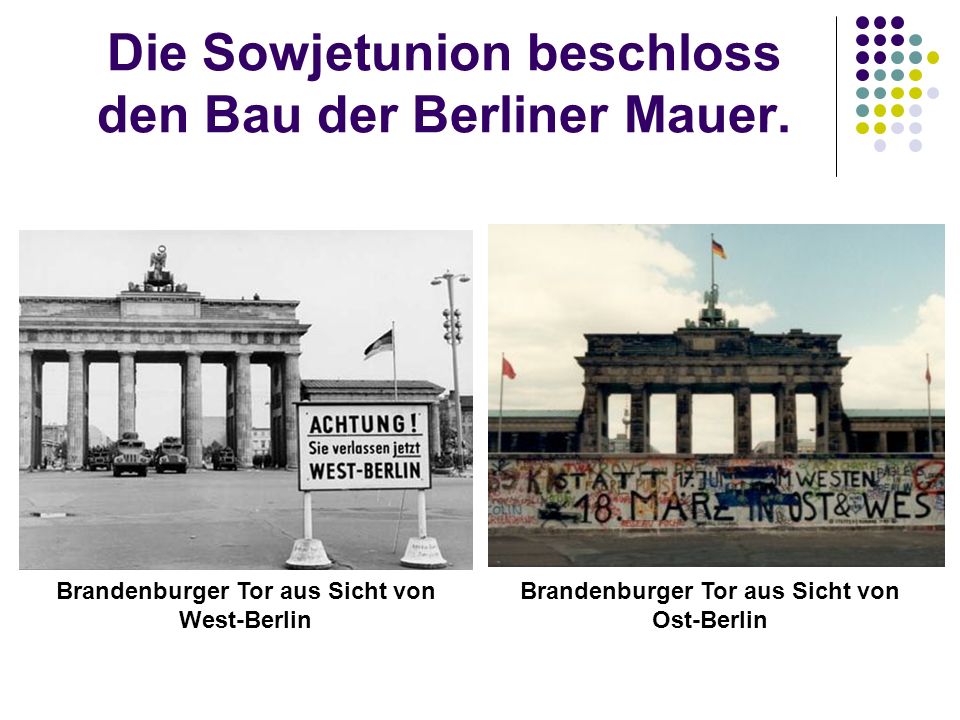 Die Sowjetunion beschloss den Bau der Berliner Mauer.