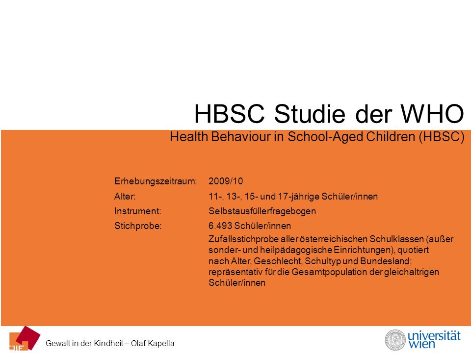 HBSC Studie der WHO Health Behaviour in School-Aged Children (HBSC)