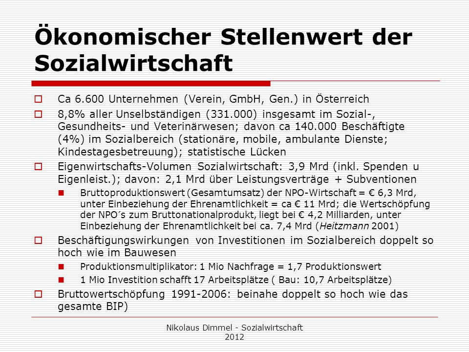 Ökonomischer Stellenwert der Sozialwirtschaft