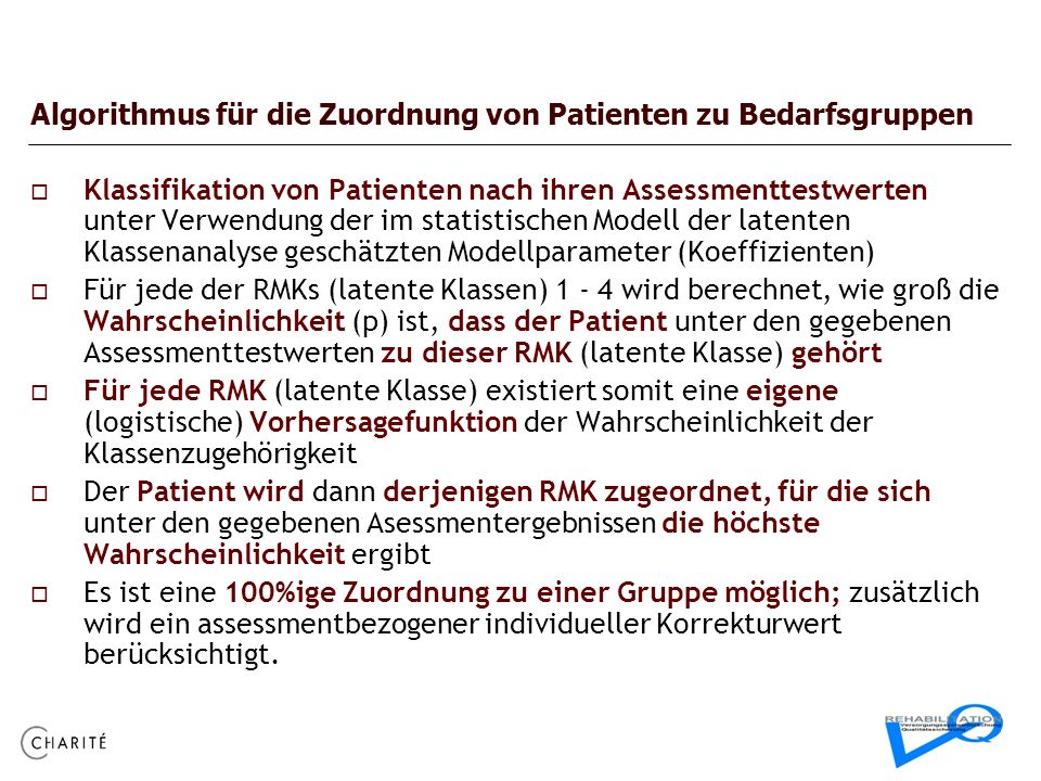 Algorithmus für die Zuordnung von Patienten zu Bedarfsgruppen