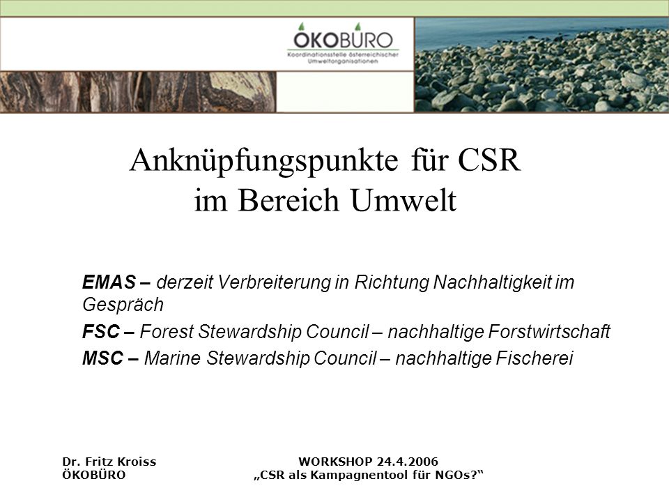 Anknüpfungspunkte für CSR im Bereich Umwelt
