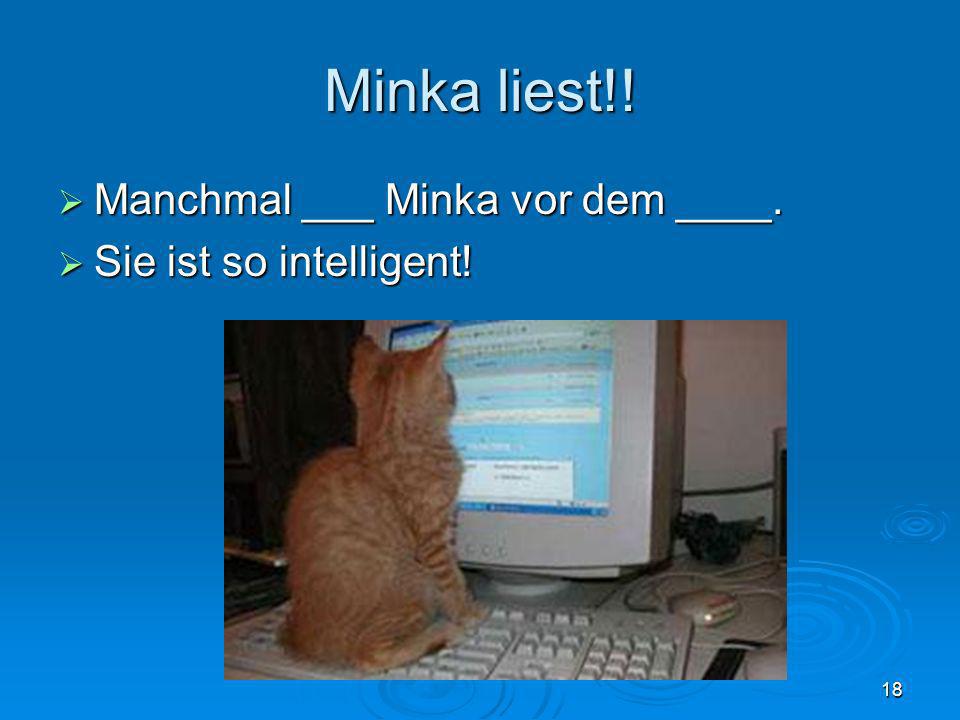 Minka liest!! Manchmal ___ Minka vor dem ____. Sie ist so intelligent!