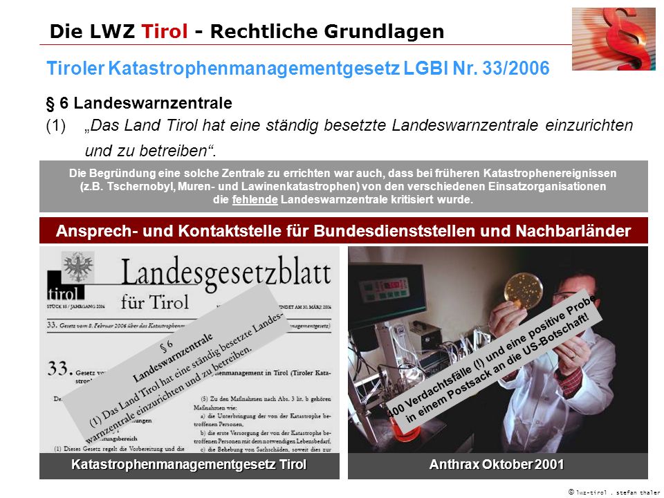 Die LWZ Tirol - Rechtliche Grundlagen