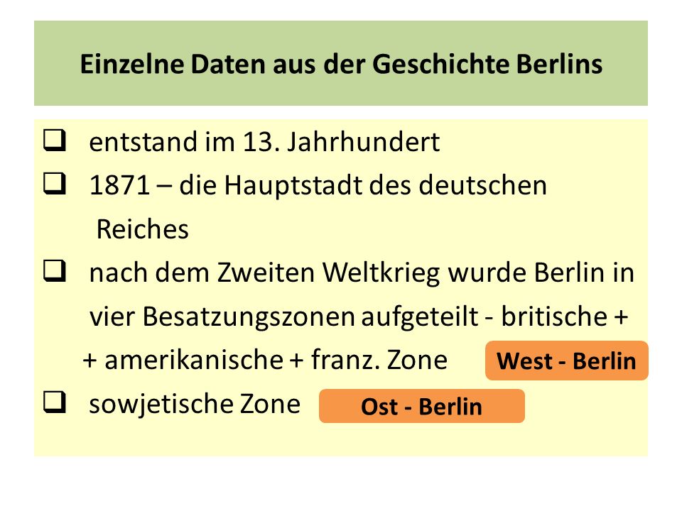 Einzelne Daten aus der Geschichte Berlins
