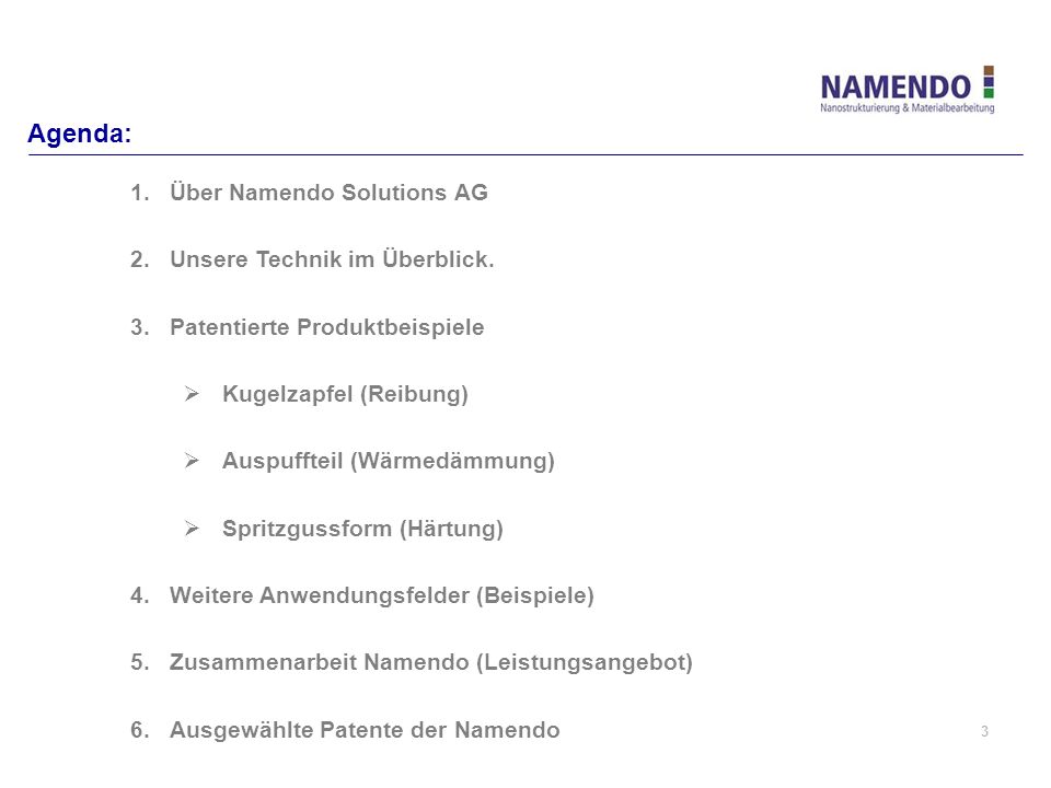 Agenda: Über Namendo Solutions AG Unsere Technik im Überblick.