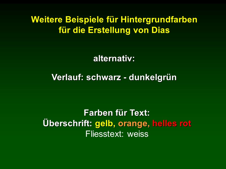 Weitere Beispiele für Hintergrundfarben für die Erstellung von Dias