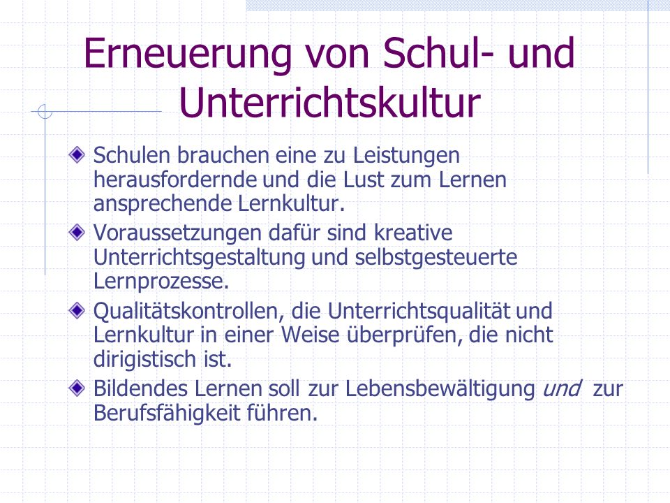 Erneuerung von Schul- und Unterrichtskultur