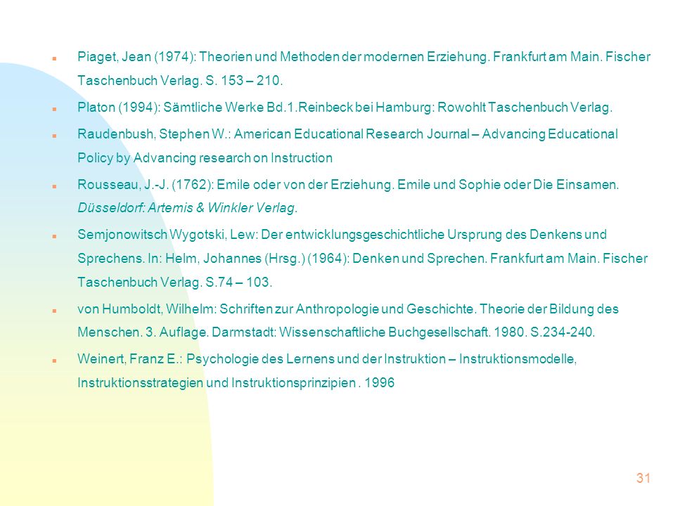 Piaget, Jean (1974): Theorien und Methoden der modernen Erziehung
