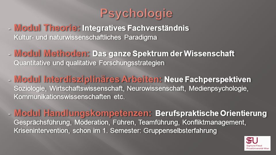 Psychologie Modul Theorie: Integratives Fachverständnis Kultur- und naturwissenschaftliches Paradigma.