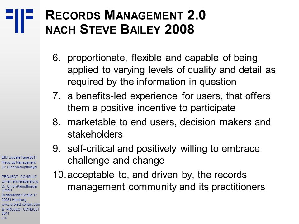 Records Management 2.0 nach Steve Bailey 2008