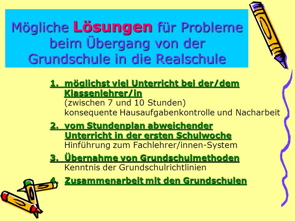 Mögliche Lösungen für Probleme beim Übergang von der Grundschule in die Realschule