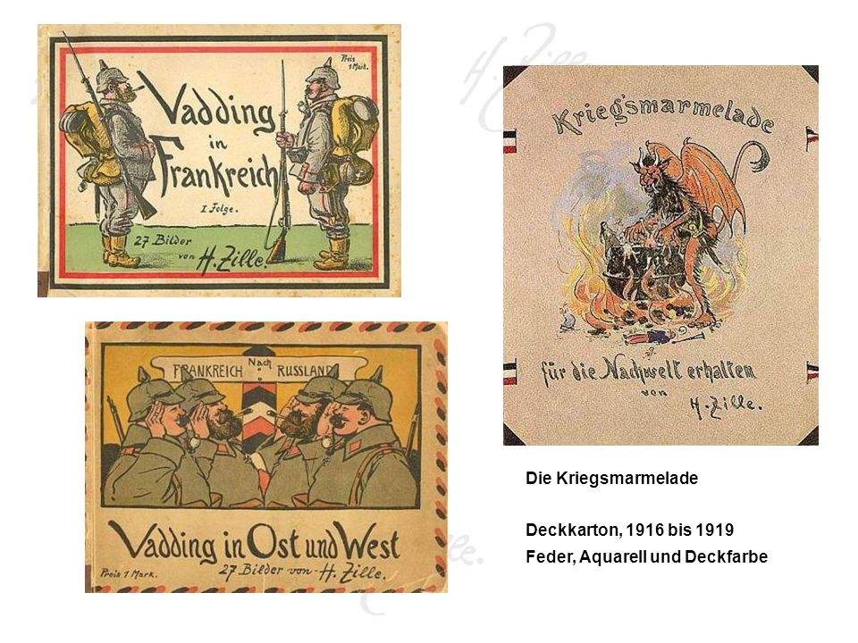 Die Kriegsmarmelade Deckkarton, 1916 bis 1919 Feder, Aquarell und Deckfarbe