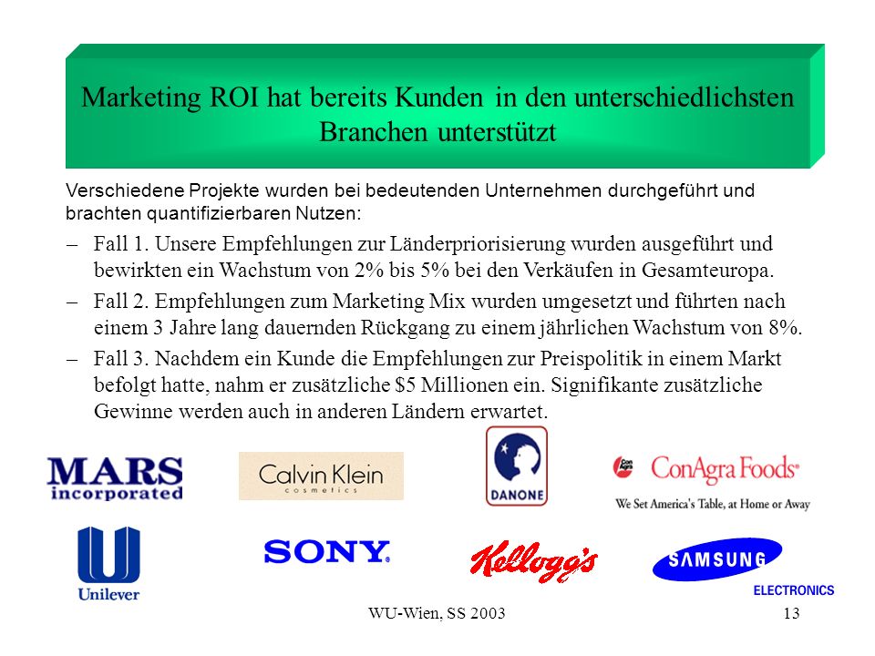 Marketing ROI hat bereits Kunden in den unterschiedlichsten Branchen unterstützt