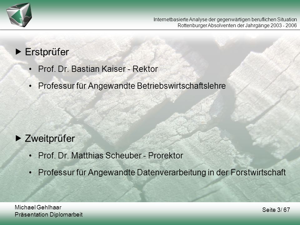 Erstprüfer Zweitprüfer Prof. Dr. Bastian Kaiser - Rektor