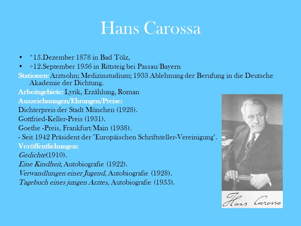 Hans Carossa *15.Dezember 1878 in Bad Tölz,