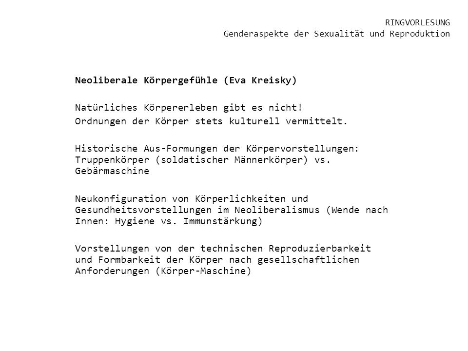 RINGVORLESUNG Genderaspekte der Sexualität und Reproduktion