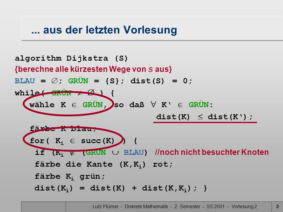 ... aus der letzten Vorlesung