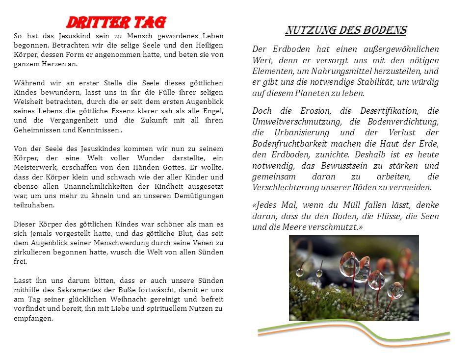 Dritter tag Nutzung des bodens