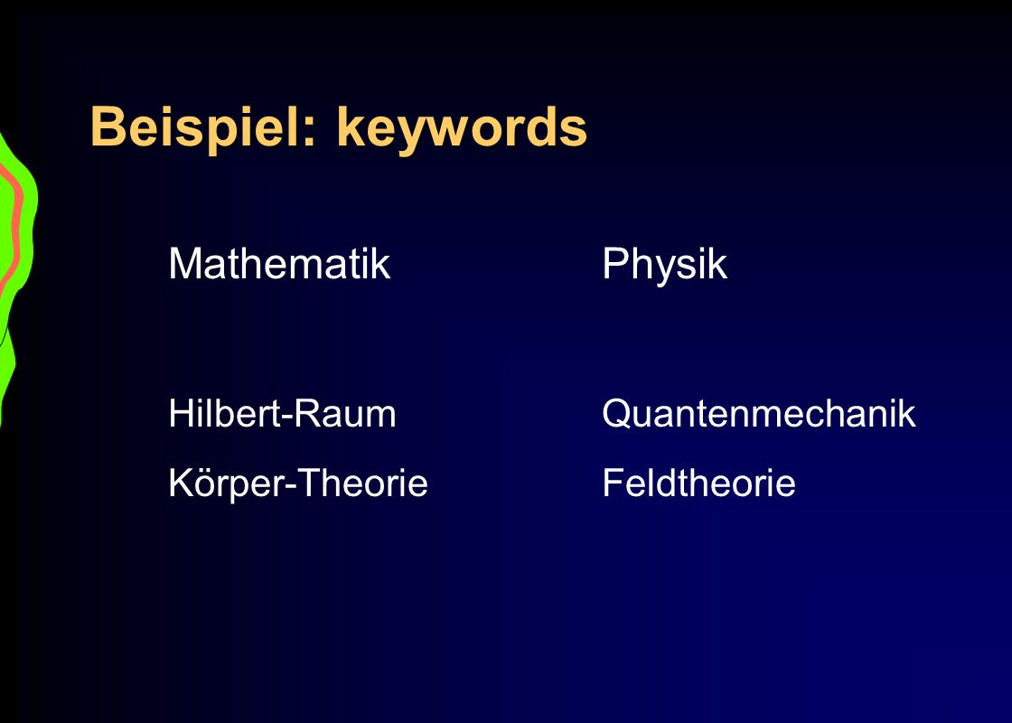 Beispiel: keywords Mathematik Physik Hilbert-Raum Quantenmechanik