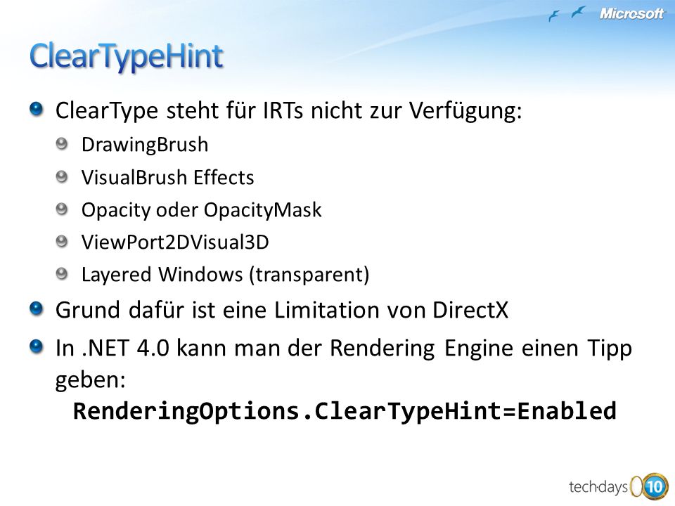 ClearTypeHint ClearType steht für IRTs nicht zur Verfügung: