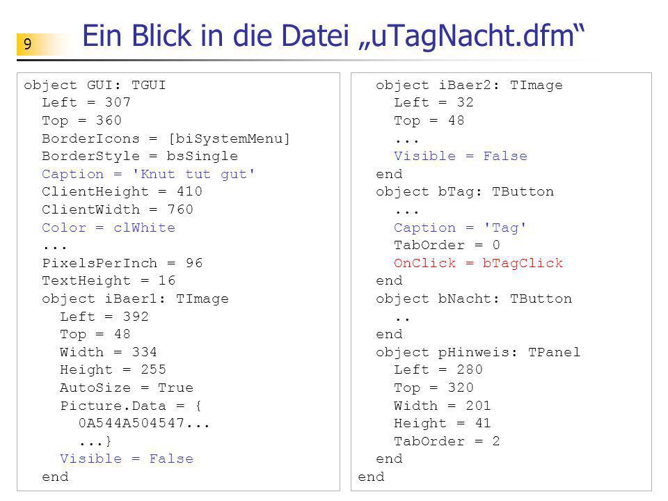 Ein Blick in die Datei „uTagNacht.dfm