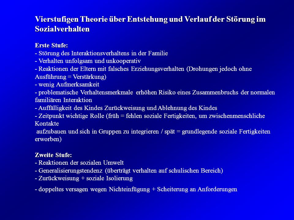 Vierstufigen Theorie über Entstehung und Verlauf der Störung im Sozialverhalten