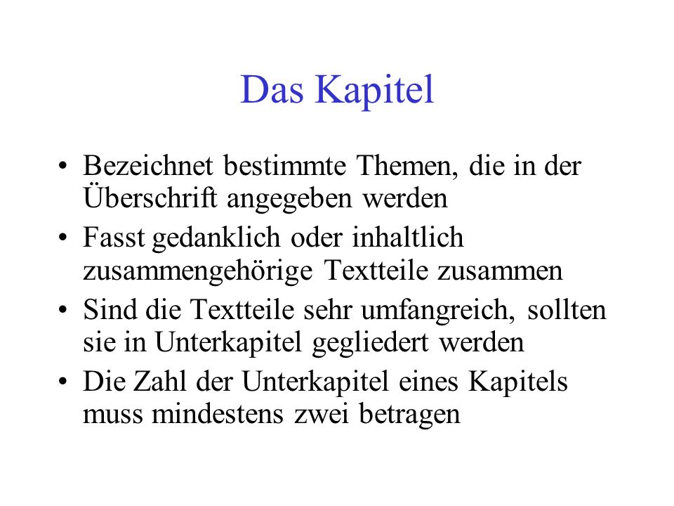 Das Kapitel Bezeichnet bestimmte Themen, die in der Überschrift angegeben werden.