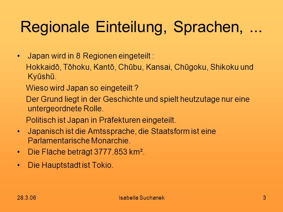 Regionale Einteilung, Sprachen, ...