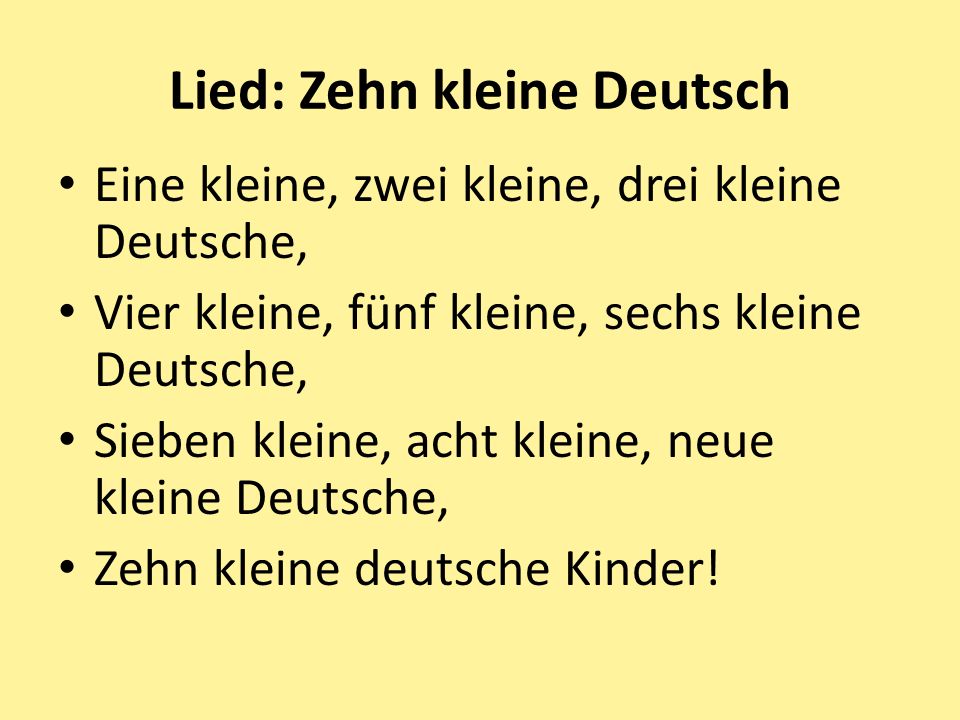 Lied: Zehn kleine Deutsch