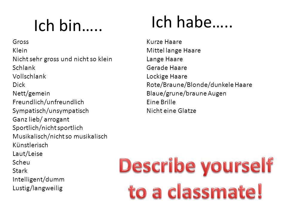 Describe yourself to a classmate!