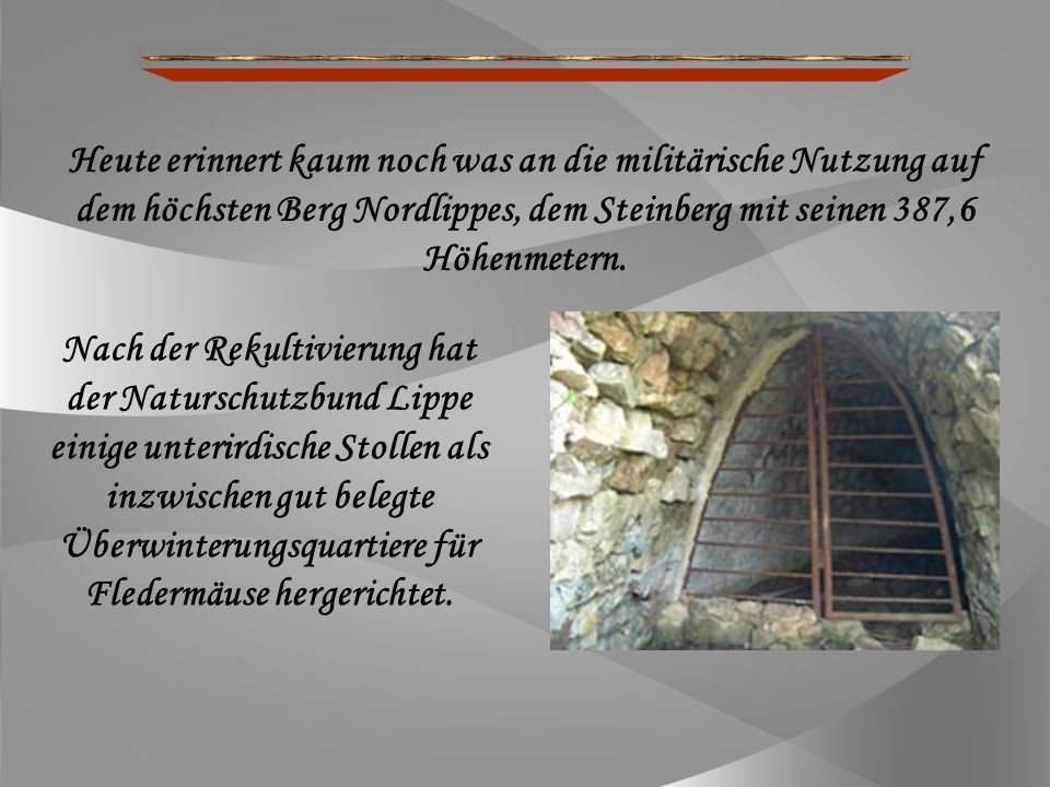Heute erinnert kaum noch was an die militärische Nutzung auf dem höchsten Berg Nordlippes, dem Steinberg mit seinen 387,6 Höhenmetern.
