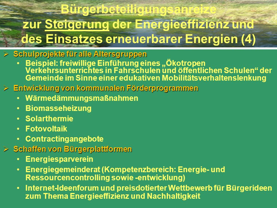 Bürgerbeteiligungsanreize zur Steigerung der Energieeffizienz und des Einsatzes erneuerbarer Energien (4)