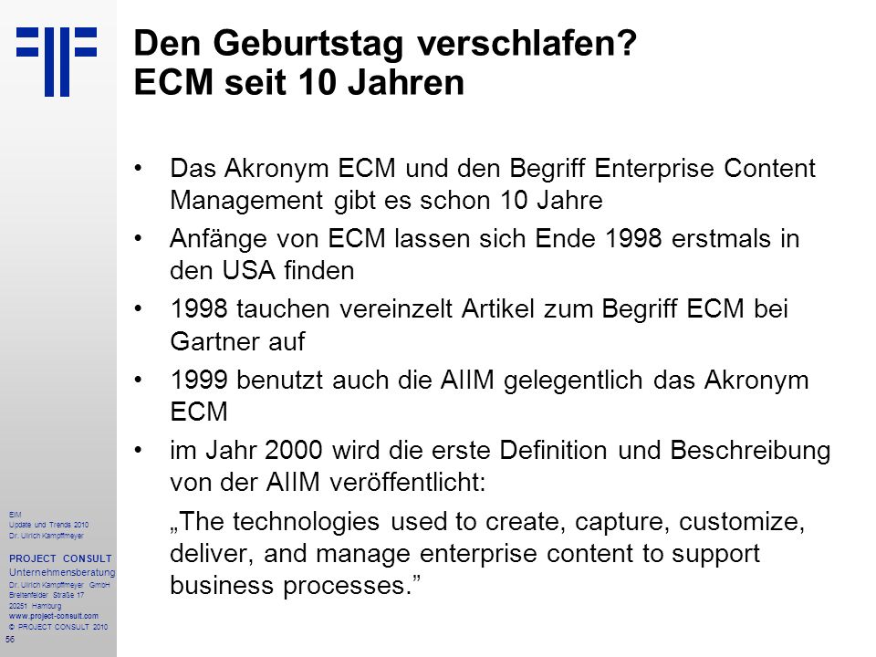 Den Geburtstag verschlafen ECM seit 10 Jahren