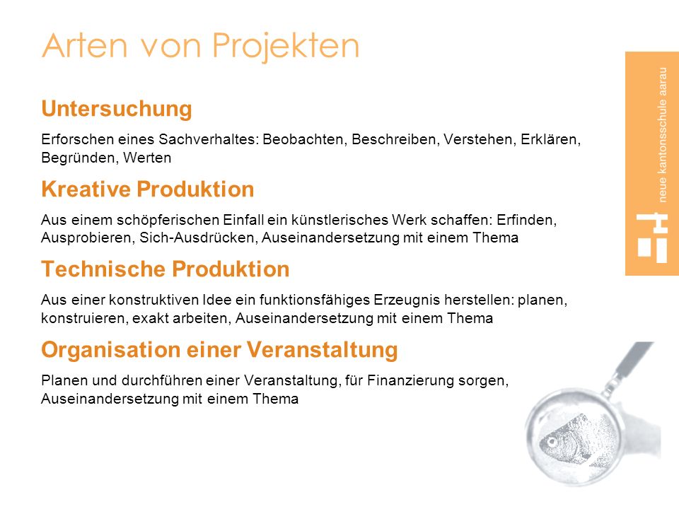 Arten von Projekten Untersuchung Kreative Produktion