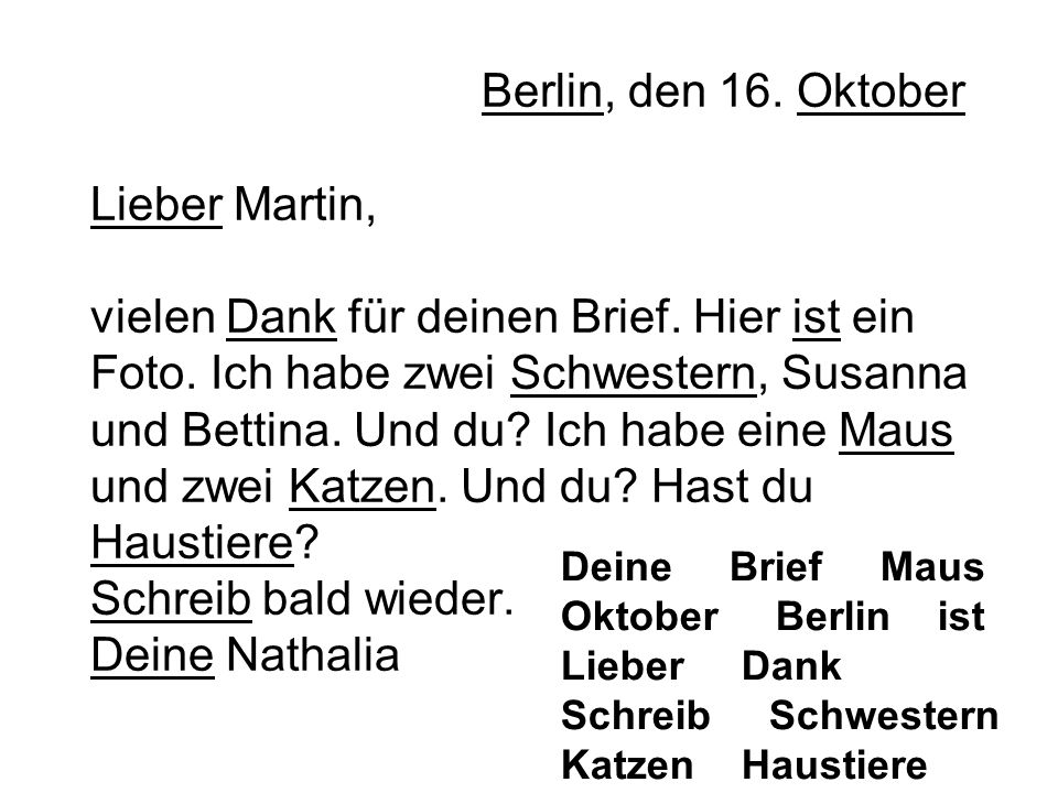 Berlin, den 16. Oktober Lieber Martin, vielen Dank für deinen Brief