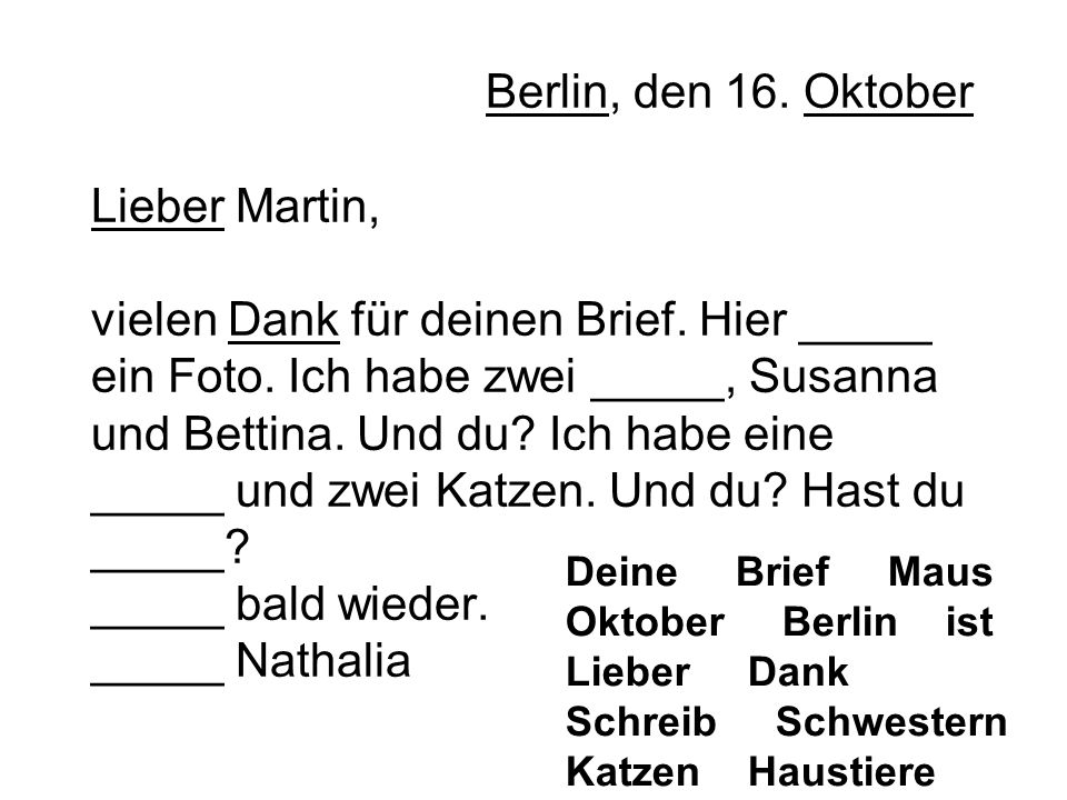 Berlin, den 16. Oktober Lieber Martin, vielen Dank für deinen Brief