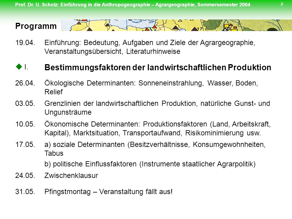 Bestimmungsfaktoren der landwirtschaftlichen Produktion