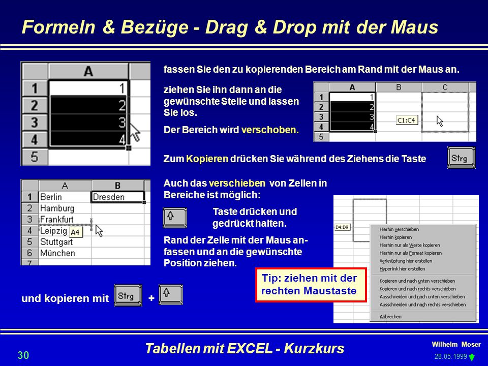 Formeln & Bezüge - Drag & Drop mit der Maus