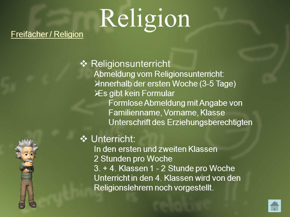 Religion Religionsunterricht Unterricht: Freifächer / Religion